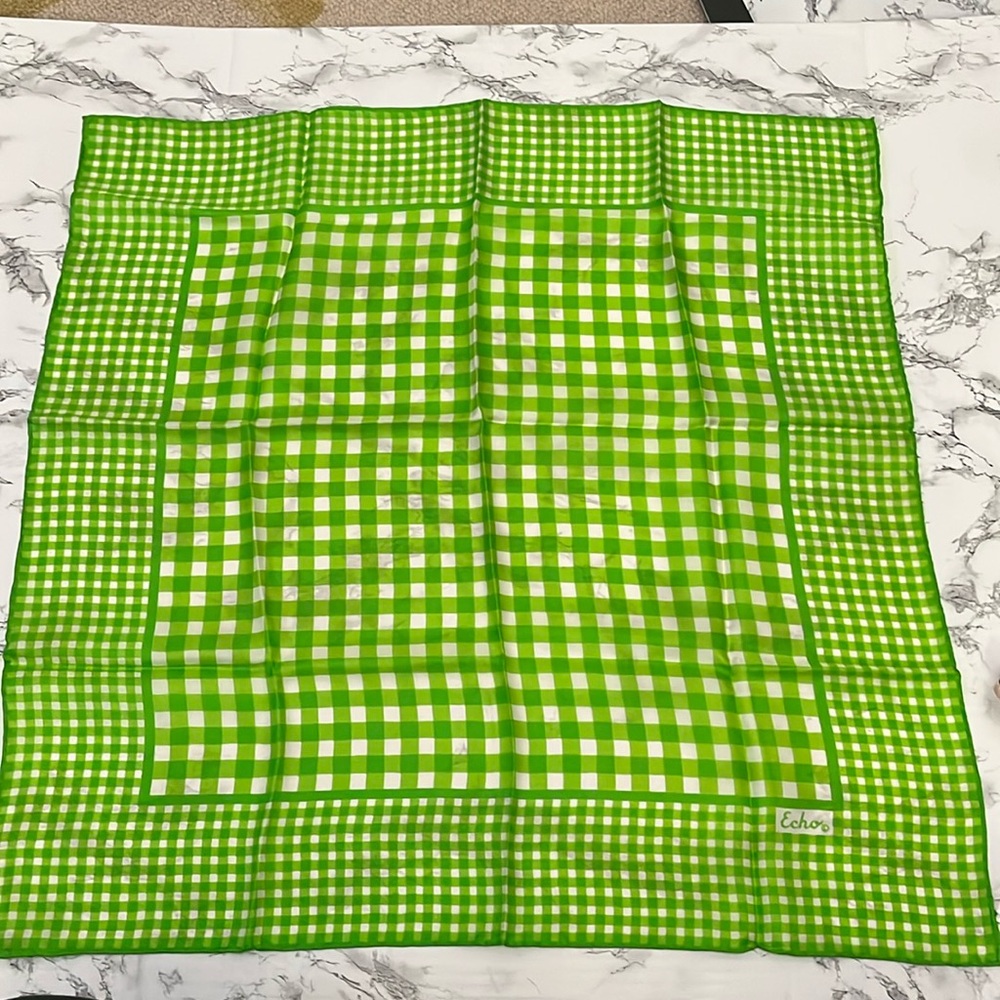 Vintage Green Silk Plaid Echo Scarf